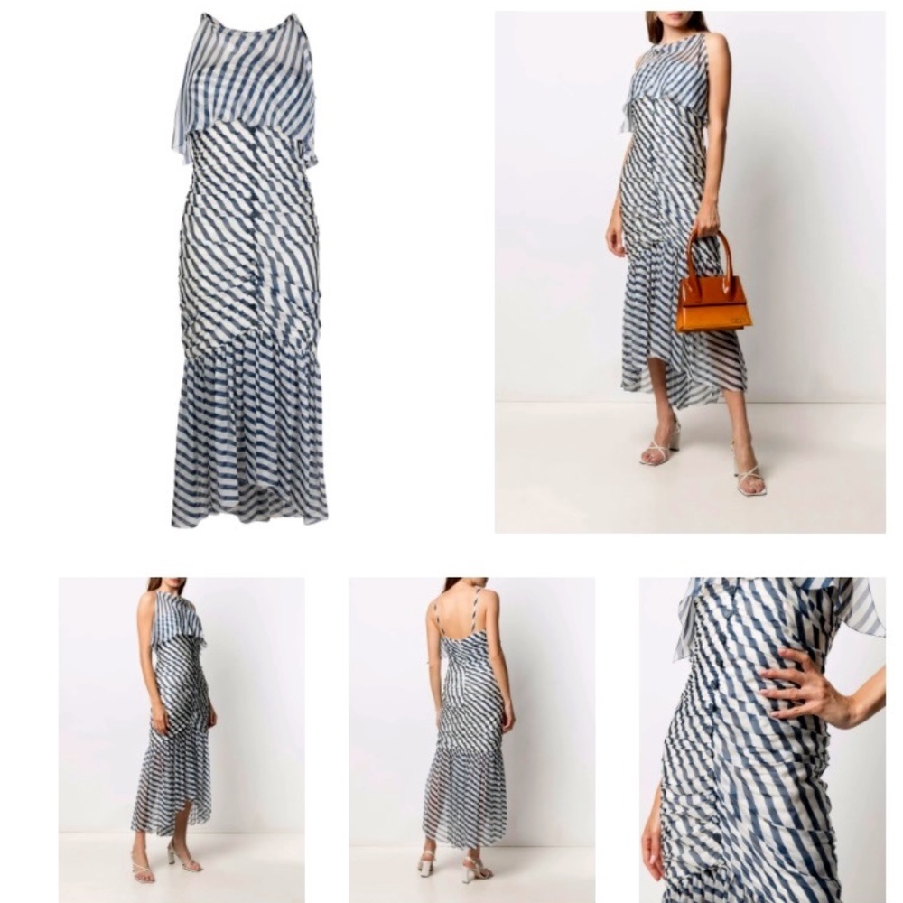 Chanel 2008 ruched striped dress size 38 in navy blue and white